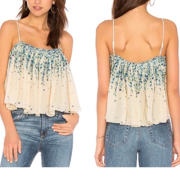 Free People Intimates Printed Crush Tank in Ivory Adjustable Straps - Picture 1 of 5